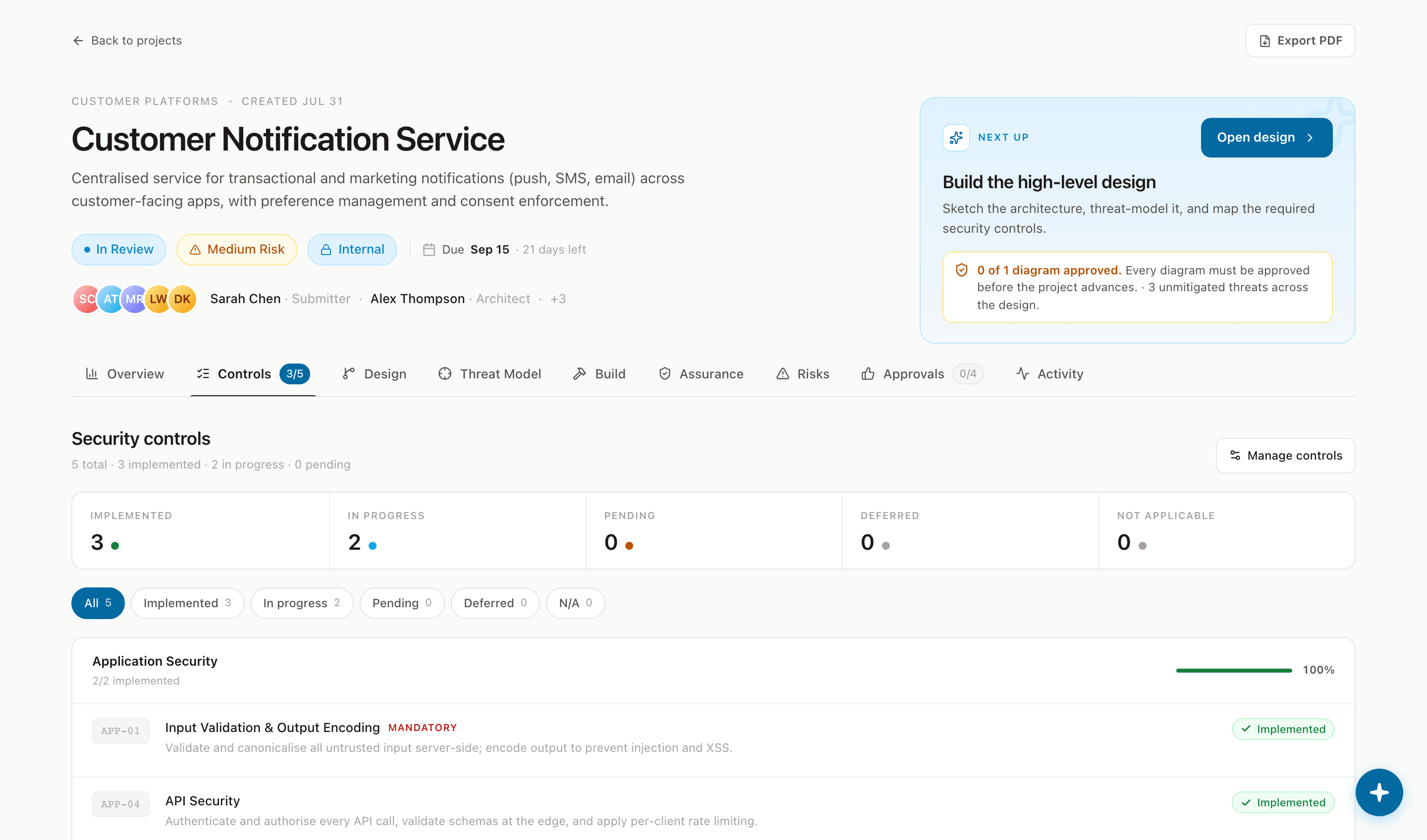 The security work arrives as tasks, with names against them