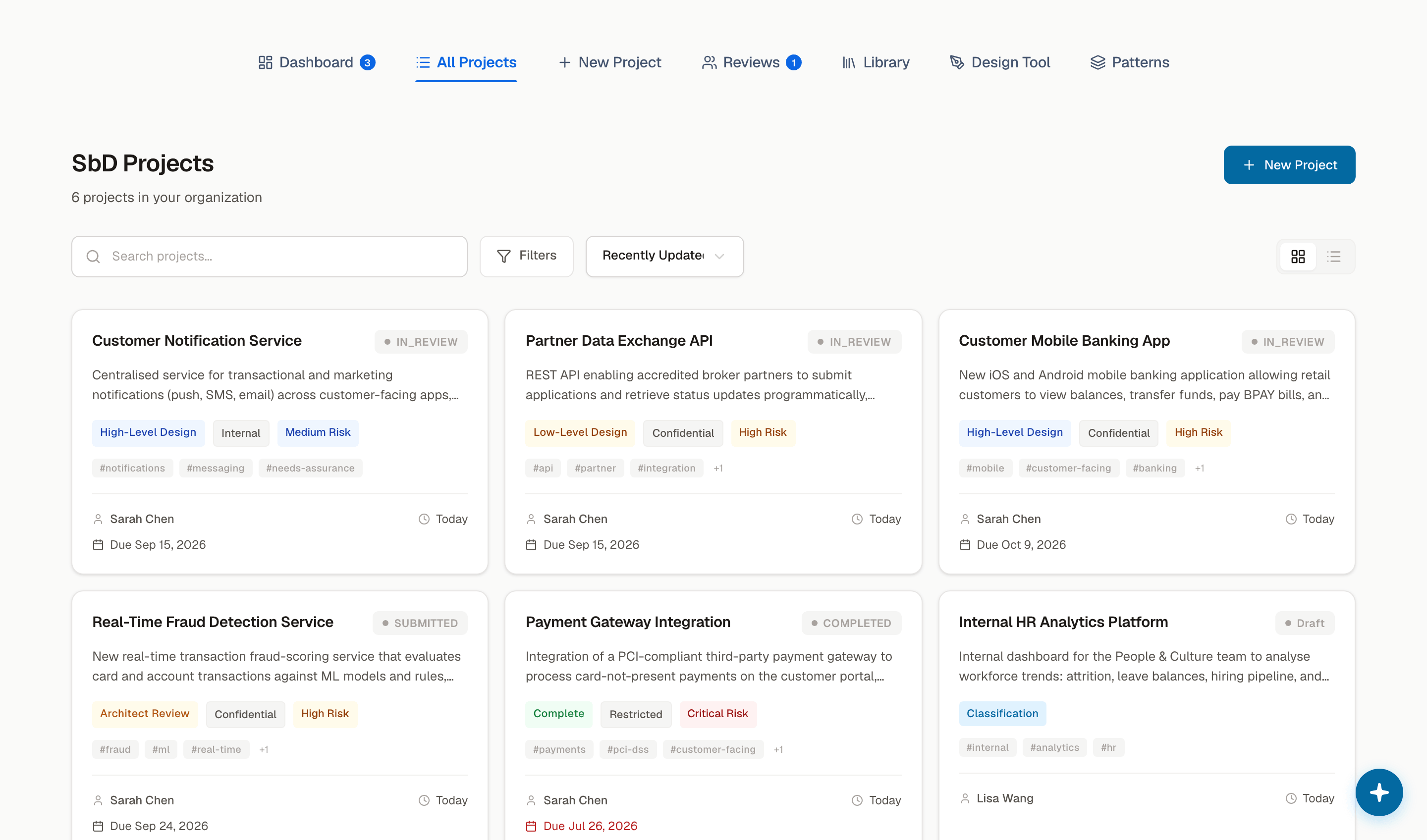 Every design currently under review, in one list